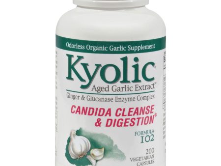 Kyolic Aged Garlic Extract Candida Cleanse And Digestion Formula102 - 200 Vegetarian Capsules on Sale