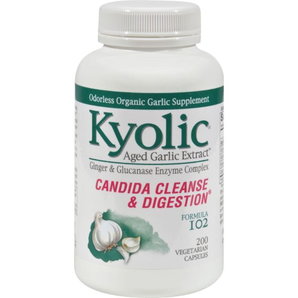 Kyolic Aged Garlic Extract Candida Cleanse And Digestion Formula102 - 200 Vegetarian Capsules on Sale