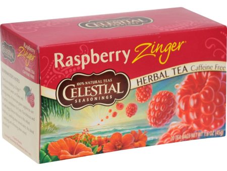 Celestial Seasonings Herbal Tea Caffeine Free Raspberry Zinger - 20 Tea Bags - Case Of 6 For Sale