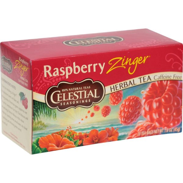 Celestial Seasonings Herbal Tea Caffeine Free Raspberry Zinger - 20 Tea Bags - Case Of 6 For Sale