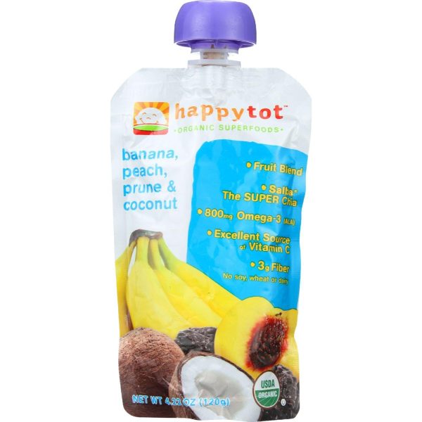 Happy Tot Toddler Food - Organic - Stage 4 - Banana Peach Prune And Coconut - 4.22 Oz - Case Of 16 For Sale